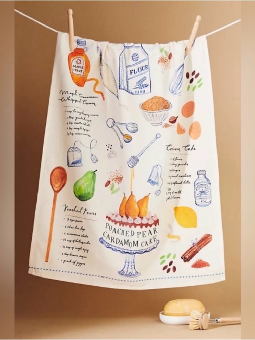 Anthropologie Poached Pear Cardamom Cake Towel NWT
